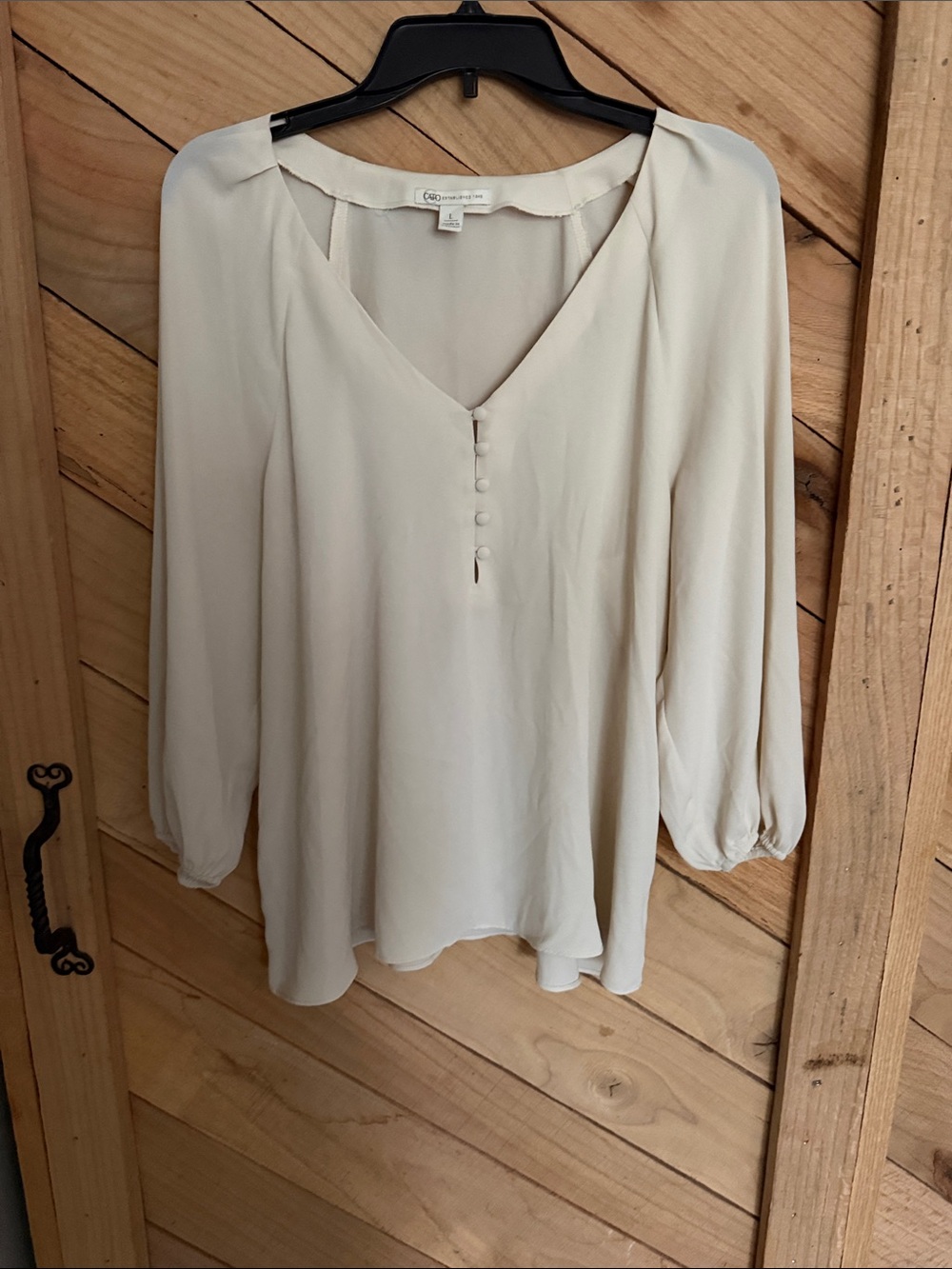 Cato Cream V-Neck Button-Front Peasant Blouse